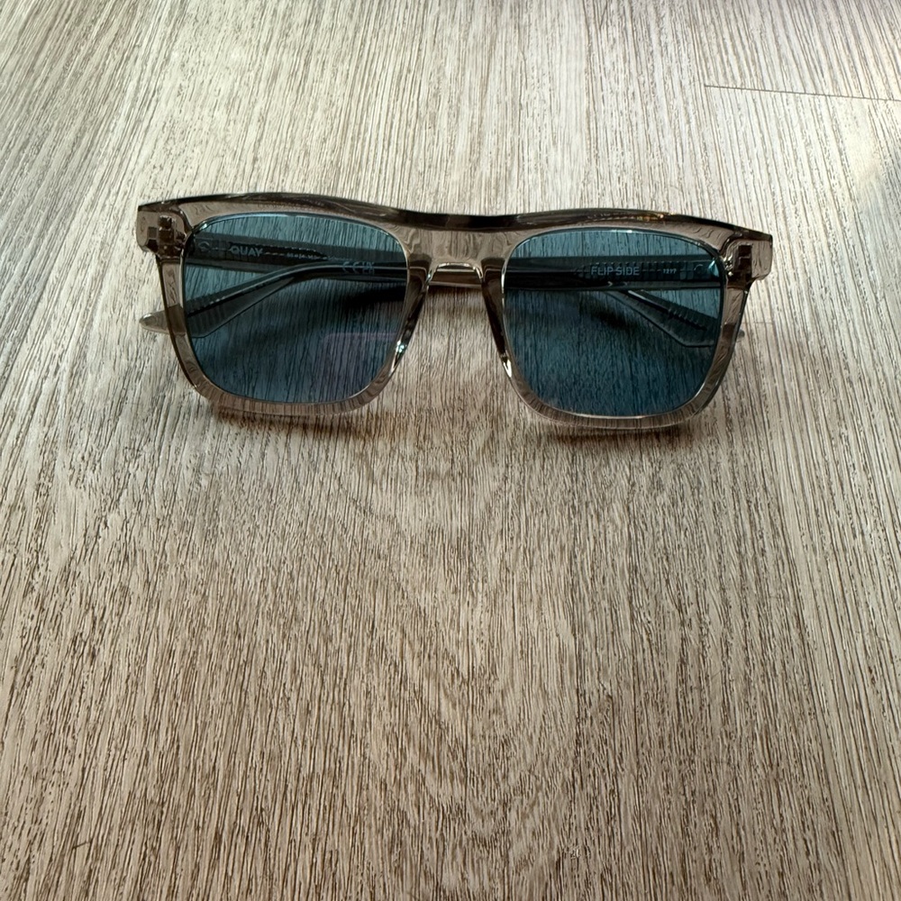quay australia flip side clear gray & blue square sunglasses eyewear NEW